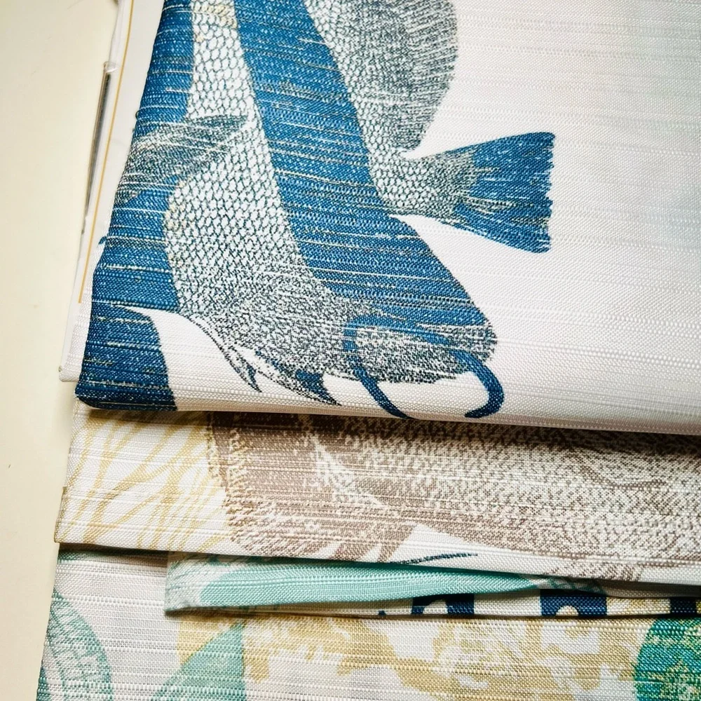 Sea Life Fish Fabric Shower Curtain Starfish Crabs Ocean Kelp Plants Tan Blue